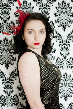 beautiful retro girl portrait in vintage style dress