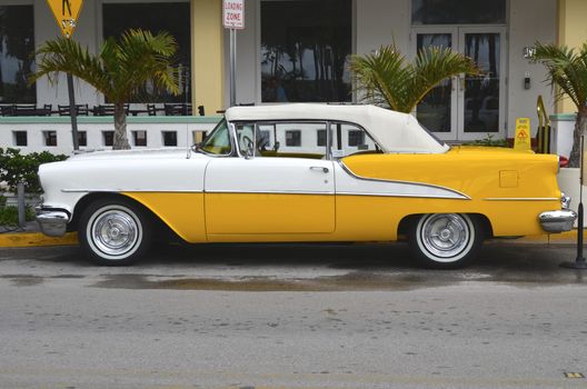 An Oldsmobile convertible circa 1953 restored to "as new" condition and used to draw attention to art deco hotels in Miami Beach