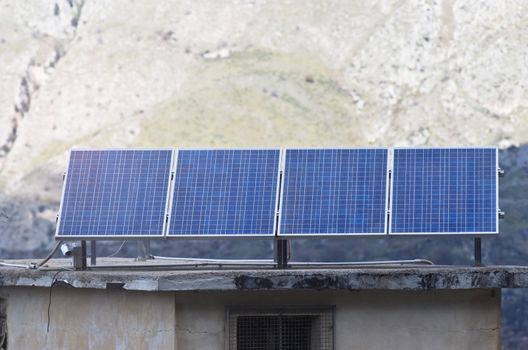 View of solar panels in the Madonie mountains. Sicily