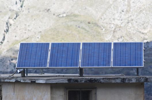 View of solar panels in the Madonie mountains. Sicily