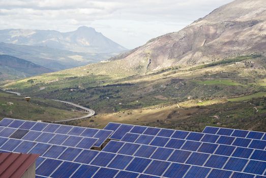 View of solar panels in the Madonie mountains. Sicily