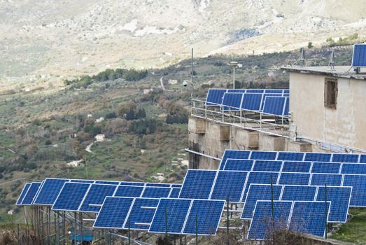 View of solar panels in the Madonie mountains. Sicily