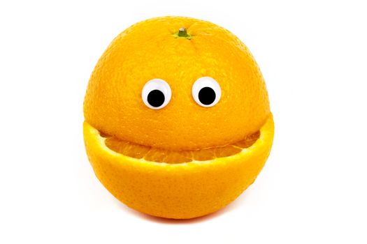 An Orange character over a white background.