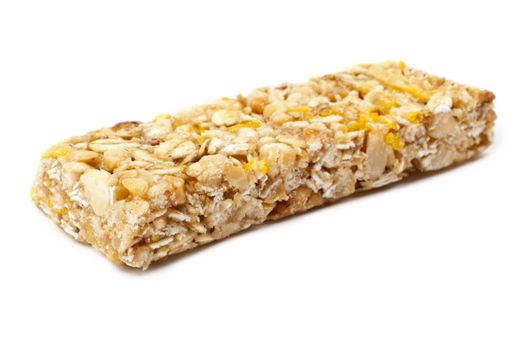 A cereal bar over a white background.