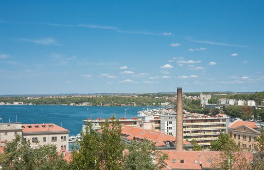 View of the city and the bay from the hill Kastel. Pula. Croatia