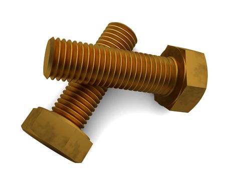 Two brass bolt. Isolated render on a white background
