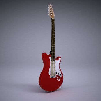 Red electric guitar. Render in the studio