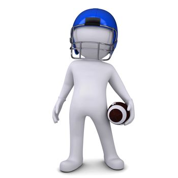 3d white man in helmet holding football ball. Isolated render on a white background