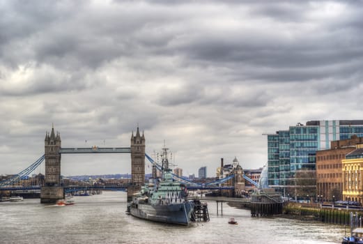 beautiful view of the tower bridge in hdr. London