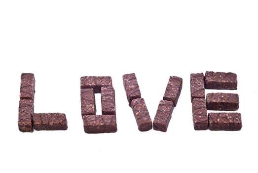Chocolate love wafer isolated on white background