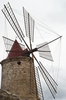 detail of old windmill in salines of trapani