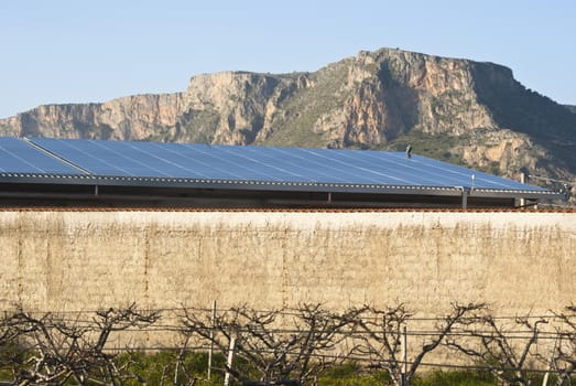 view of solar panels in the mountains. Sicily