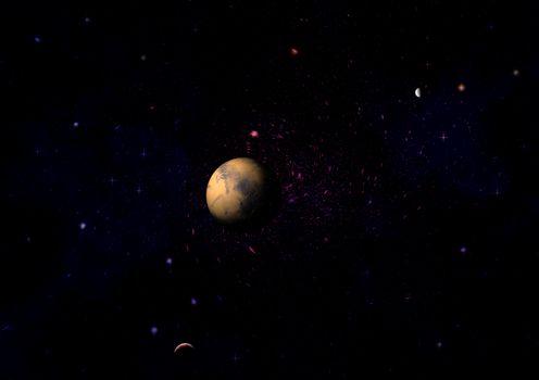 far-out planets in a space against stars