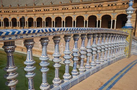 Blue handrail in a bridge in Spain Square, Andalusia, Spain