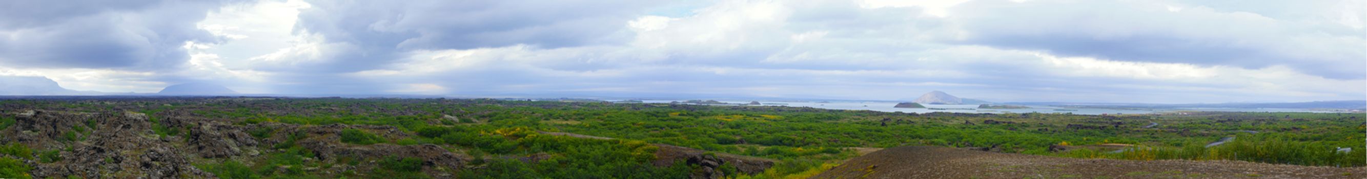 The Dimmuborgir area is composed of various volcanic caves and rock formations, Iceland. Panorama