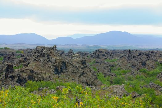 The Dimmuborgir area is composed of various volcanic caves and rock formations, Iceland.