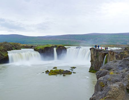 Godafoss, 'Fall of the Gods', one of the most famous and beautiful falls in Iceland. Panorama