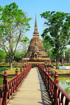 Ancient pagoda at  Sukhothai Historical Park . Thailand