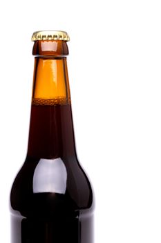 Top one bottle of beer isolated onthe white background