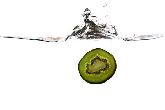 Kiwi splash in water isolated on white