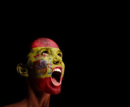 The Spanish flag on the face of a screaming woman. concept