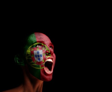 The Portuguese flag on the face of a screaming woman. concept