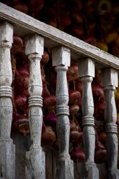 fence of a traditional construction with an onions background in Asturias, Spain