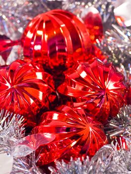 typical decoration of Christmas days in silver and red colors