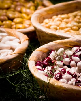 baskets with vegetables in an exhibition.