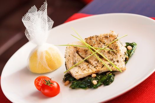 white fish with spinach