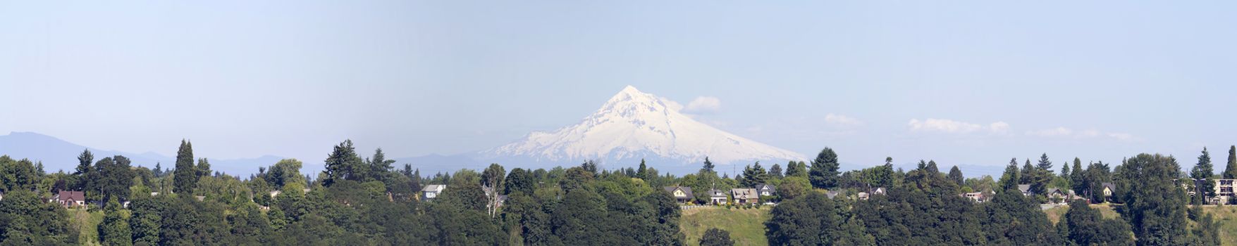 Mount Hood with Clear Blue Sky in Rural Oregon Panorama