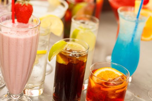 Colorful cocktails close up