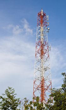 communication tower with blue sky
