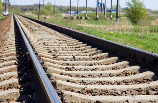 modern railway on the sunny spring day