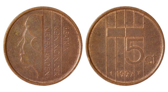 rare retro coin of netherlands isolated on white background