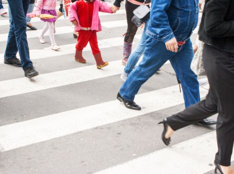 pedestrians in a crosswalk on summer day