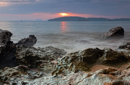 Beautiful sunset on the bank of the Andamandsky sea, Thailand