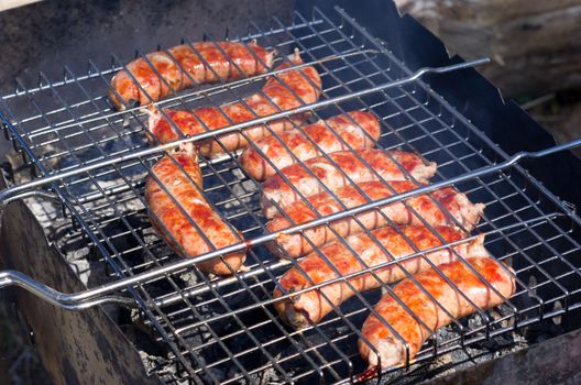 Grilled meat on the grill for barbecue