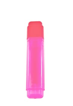 Close-up of a pink highlighter pen isolated on white background