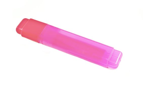  Close-up of a pink highlighter pen isolated on white background