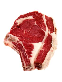 Raw Uncooked Rib Eye Beef Steak Isolated White Background