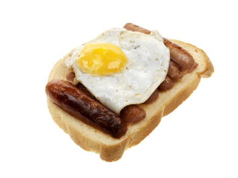 Sausage and Fried Egg Sandwich isolated white background