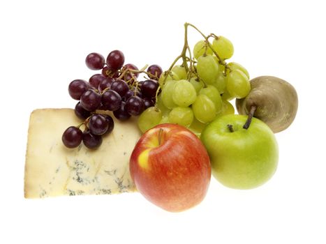 Blue Stilton Cheese with Fruit isolated white background