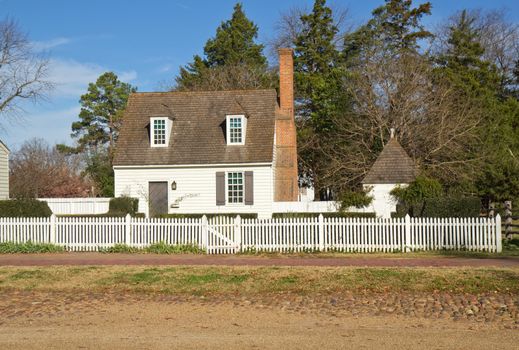 WILLIAMSBURG, VIRGINIA - NOVEMBER 27: Houses on a street in Colonial Williamsburg, Virginia, November 27, 2011. The restored town is a major attraction for tourists and meetings of world leaders.