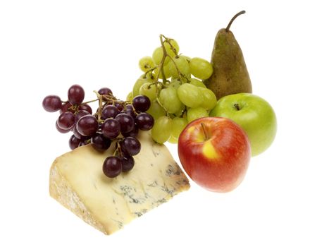 Blue Stilton Cheese with Fruit isolated whirte background