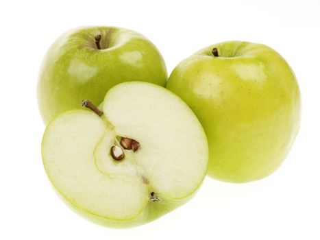 Ripe Juicy Granny Smith Apples Isolated  White Background