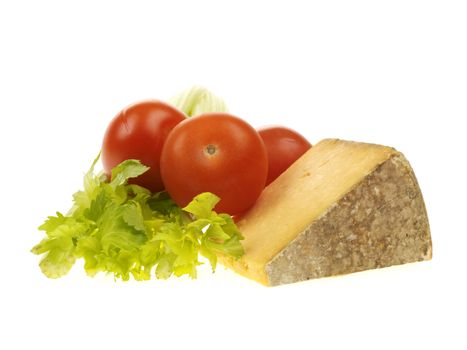 Cheshire Cheese with Celery and Tomatoes isolated white background