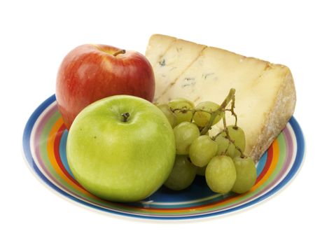 Blue Stilton Cheese with Fruit Isolated White Background
