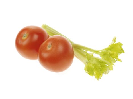 Celery and Tomatoes isolated white background