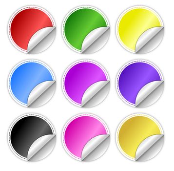 A set of glossy round blank stickers with curled edge in nine attractive colors
